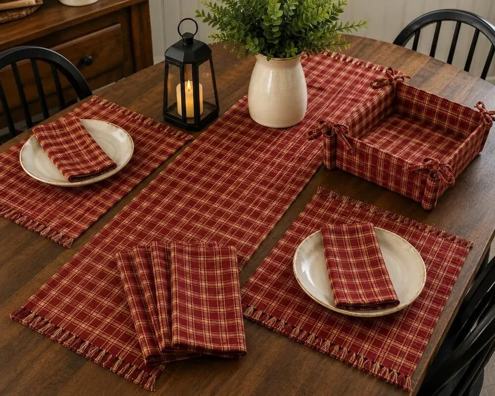 Park Imports Plaid Table Linens Casserole Carrier Runner Napkins Placemats Set